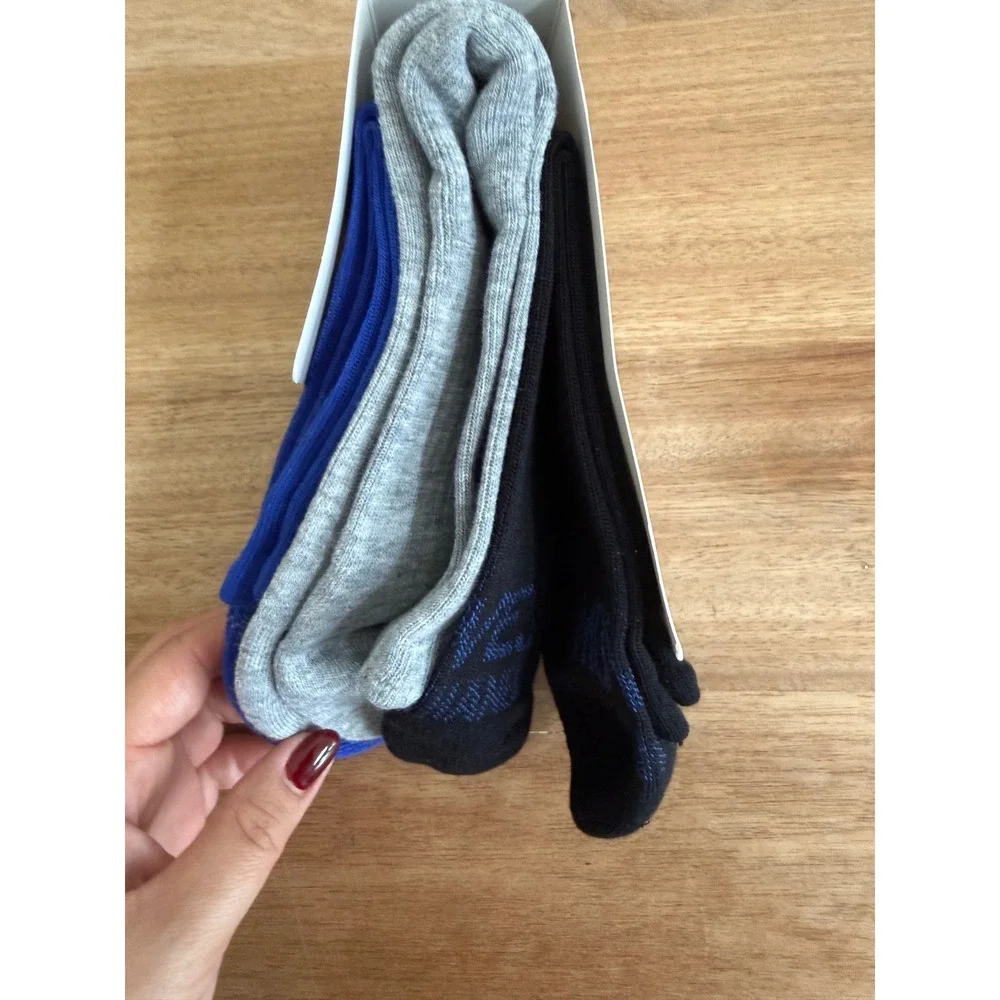 Hanes Premium Moves Mens Mid Crew Socks 3 Pack Blue Grey Black Size 6-12 PMMV84
